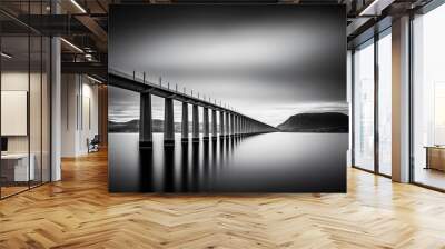 Bridge connecting the islands of Norway. Scandinavian inspired minimalism. Generative AI Wall mural