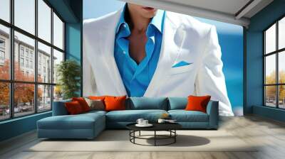 Businessman in a white suit with a blue shirt Wall mural