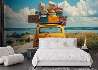 Car fully packed for summer vacation Wall mural