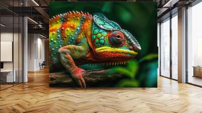 Colorful chameleon lizard. Generative AI Wall mural