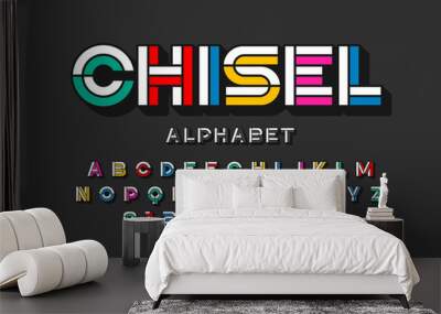 Colorful chisel font design, alphabet letters and numbers Wall mural