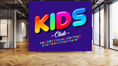 Colorful kids style font, alphabet letters and numbers Wall mural