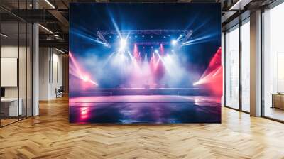 Concert Stage Scenery With Spotlights Colored Lights Smoke.  Wall mural