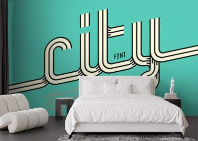 Continuous line font, retro style alphabet Wall mural