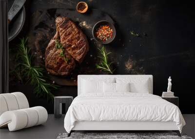 Delicious beef steak, background with space for copy. Generative AI Wall mural