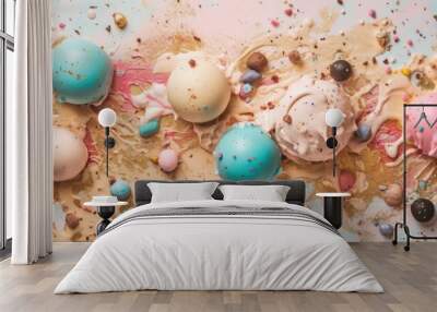 Delicious ice cream scoops background. Generative AI Wall mural