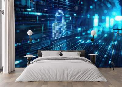 digital padlock. abstract cyber security technology background Wall mural