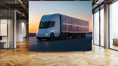 Eco-friendly, solar-powered trucks for cargo transportation Wall mural