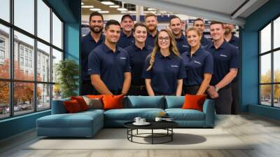 employees stand posing in a store. generative ai Wall mural