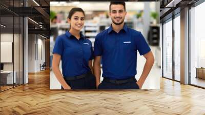 employees stand posing in a store. Wall mural