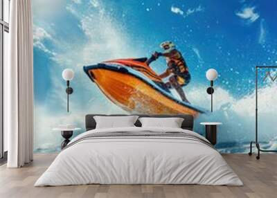 Freestyle jet ski driver jumping on waves Wall mural