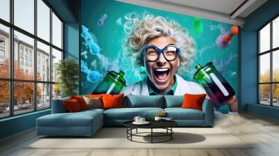 Funny crazy woman scientist. Generative AI Wall mural