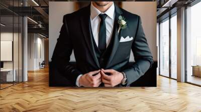 Handsome man in a modern wedding suit.  Wall mural