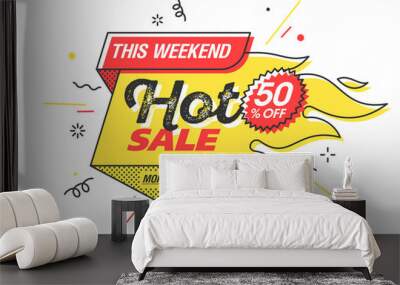 Hot sale, weekend special offer banner template in flat trendy memphis geometric style, retro 80s - 90s paper style poster, placard, web banner designs Wall mural