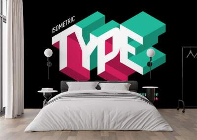 Isometric 3d font design, three-dimensional alphabet letters and numbers Wall mural