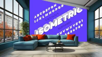 Isometric 3d font design, three-dimensional alphabet letters and numbers Wall mural