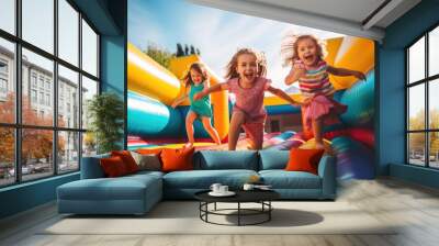 Kids on the inflatable bounce house Wall mural