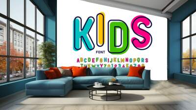 Kids style colorful font, playful alphabet letters and numbers  Wall mural