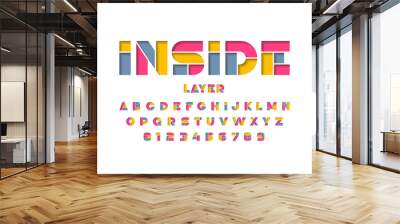 Layered font design, alphabet letters and numbers Wall mural