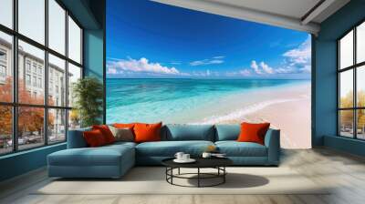 Maldives paradise with white sandy beach and clear blue sky Wall mural