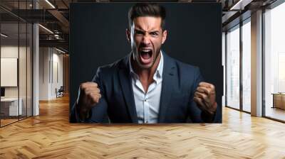 Man Shouting. Furious angry young businessman shouting and yelling Wall mural