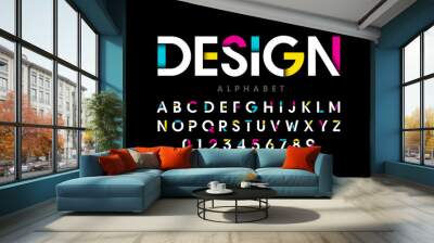 Modern bright colorful font, alphabet letters and numbers Wall mural