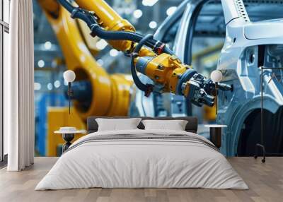 Modern factory with robotic arms for the car production Wall mural