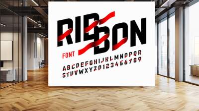 Modern font with ribbon elements, alphabet letters and numbers Wall mural