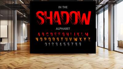 Modern font with shadow effect, alphabet letters and numbers Wall mural