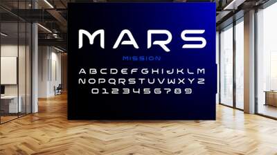 Modern space style typeface, alphabet letters and numbers Wall mural