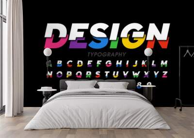 Modern style font, bright colorful typography design, alphabet letters and numbers, vector illustration Wall mural