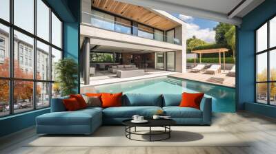 Modern villa with swimming pool. Generative AI Wall mural