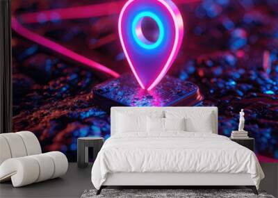 Neon map pin Wall mural