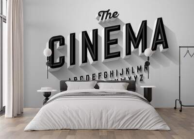 Old movie title vintage font design, retro style alphabet letters and numbers Wall mural