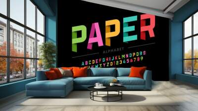 Origami style font design, paper folding alphabet letters and numbers Wall mural