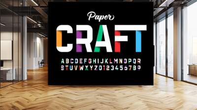 Paper craft style font design, paper folding alphabet letters and numbers Wall mural