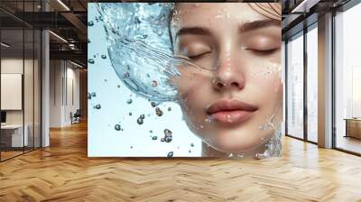 pretty young woman with clean skin and splash of water Wall mural