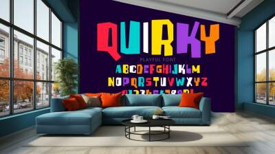 Quirky playful style childish font, alphabet letters and numbers vector illustration Wall mural