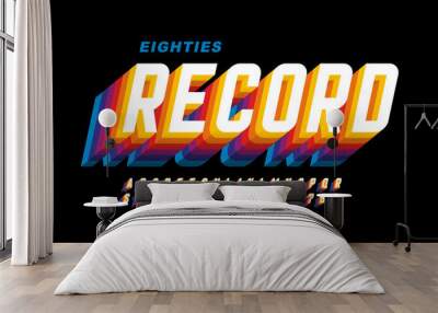 Retro eighties style font, alphabet letters and numbers Wall mural