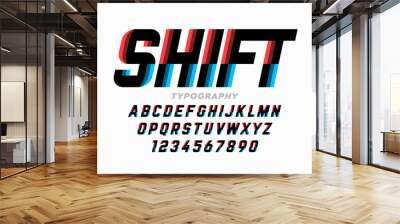 Shifted style font, typography design, alphabet letters and numbers Wall mural