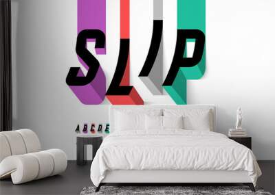 slipping effect font, alphabet letters and numbers Wall mural