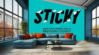 Sticker style font design, alphabet letters and numbers Wall mural