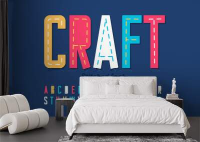 Stitched font, running stitch, alphabet letters and numbers Wall mural