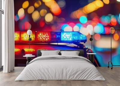 Strobe lights of police car at night Wall mural