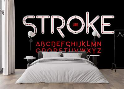 Stroke line font design, Bezier curves style alphabet letters and numbers Wall mural