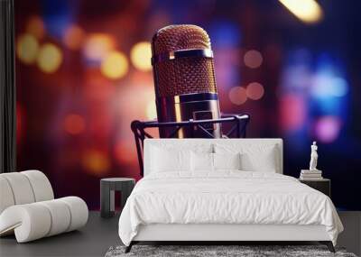 Studio karaoke microphone over the bright blurred background Wall mural