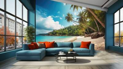 Stunning tropical island beach with palm trees Wall mural