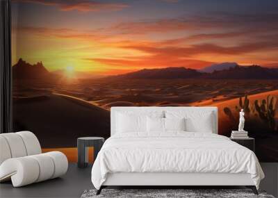 Sunset over a desert landscape. Generative AI Wall mural