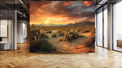 Sunset over a desert landscape. Generative AI Wall mural