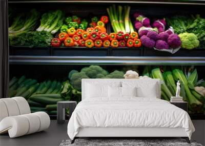 Super fresh vegetables on shelf in market store.  Wall mural